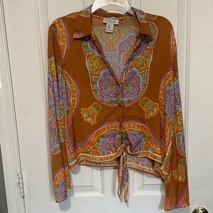 Rachel Zoe Multicolor Paisley Tie-Front Blouse